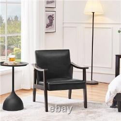 Faux Leather Armchair with Solid Wood Legs Upholstered Accent Chair Black