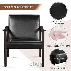 Faux Leather Armchair with Solid Wood Legs Upholstered Accent Chair Black