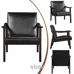 Faux Leather Armchair with Solid Wood Legs Upholstered Accent Chair Black