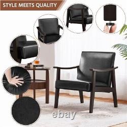 Faux Leather Armchair with Solid Wood Legs Upholstered Accent Chair Black