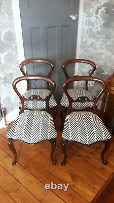 Five Victorian rosewood dining chairs, 1850s, re-upholstered in Sian Elin fabric