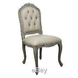 French Classical Style Wooden Studded Upholstered Faux Leather Dining Chair