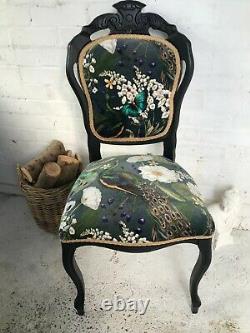 French Louis Style Chair Shabby Chic Painted Antique Chair Velvet Peacock Fabric