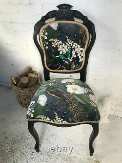 French Louis Style Chair Shabby Chic Painted Antique Chair Velvet Peacock Fabric
