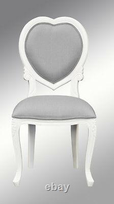 French Louis XV Medee Bedroom Chair White with grey twill upholstery