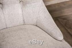 French Style Button Back Dining Chair Upholstered Chair In Stone Linen
