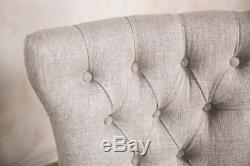 French Style Button Back Dining Chair Upholstered Chair In Stone Linen