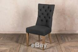 French Style Chair In Pewter Grey Upholstered Dining Chair With Button Back