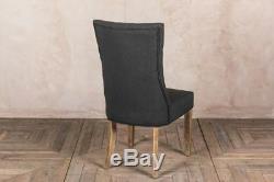 French Style Chair In Pewter Grey Upholstered Dining Chair With Button Back