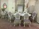 French Style Dining Table And 6 Louis Chairs Upholstered In Grey /silver Velvet