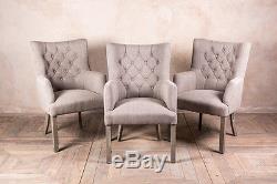 French Style Upholstered Dining Chair Button Back Chair In Stone Linen