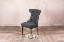 French Style Upholstered Dining Chair In Pewter Grey With Button Back