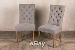 French Style Upholstered Dining Chair In Stone With Button Back The Brittany
