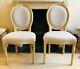French Dining Chairs Pair, Pine Wood Upholstered Cream Fabric, Perfect Condition