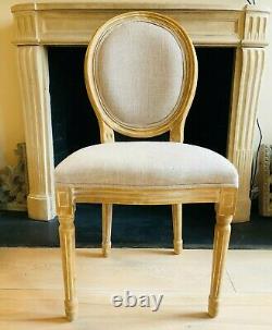 French dining chairs PAIR, pine wood upholstered cream fabric, perfect condition