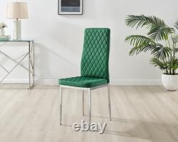 Furniturebox Set of 4 / 6 MILAN Velvet Hatched Chrome Metal Padded Dining Chairs