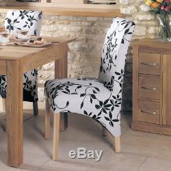 Fusion Solid Oak Wooden Furniture Flower Fabric High Back Upholstered Chair Pair