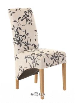 Fusion Solid Oak Wooden Furniture Flower Fabric High Back Upholstered Chair Pair