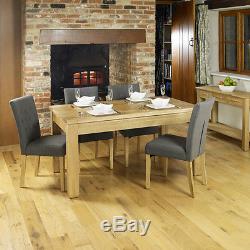 Fusion Solid Oak Wooden Furniture Grey Fabric Upholstered Chair Pair