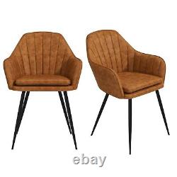 GRADE A1 Pair of Faux Leather Dining Chairs in Tan Logan
