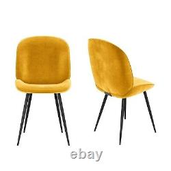 GRADE A1 Set of 2 Mustard Yellow Velvet Dining Chairs with Black Le A1/JNN004Y