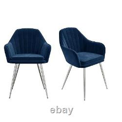 GRADE A1 Set of 2 Navy Blue Velvet Dining Tub Chairs with Chrome Legs Logan