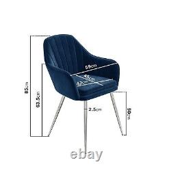 GRADE A1 Set of 2 Navy Blue Velvet Dining Tub Chairs with Chrome Legs Logan
