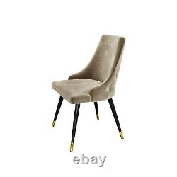 GRADE A2 Pair of Beige Velvet Dining Chairs with Button Back & Black Legs Ma