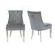 Grade A2 Pair Of Grey Knocker Chairs In Velvet With Chrome Legs & Studs Jade