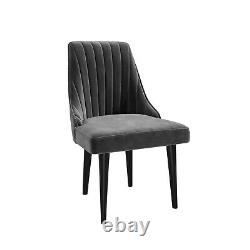 GRADE A2 Pair of Grey Velvet Ribbed Dining Chairs Penelope