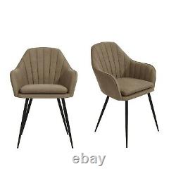 GRADE A2 Set of 2 Beige Faux Leather Dining Tub Chairs with Black Legs Logan
