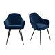 Grade A2 Set Of 2 Navy Blue Velvet Dining Tub Chairs With Black Legs Logan