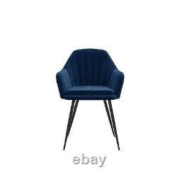 GRADE A2 Set of 2 Navy Blue Velvet Dining Tub Chairs with Black Legs Logan