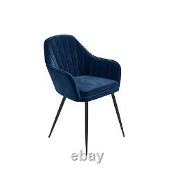 GRADE A2 Set of 2 Navy Blue Velvet Dining Tub Chairs with Black Legs Logan