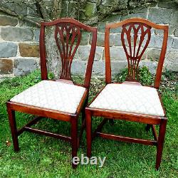Georgian Chippendale Elm Pair of Upholstered Country Dining Chairs C1780