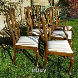 Georgian Chippendale Style Set of 6 Upholstered Dining Chairs & Carvers