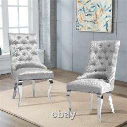 Glitter Tufted Velvet Lion Knocker Dining Chair Upholstered withMetal Chrome Legs