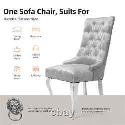 Glitter Tufted Velvet Lion Knocker Dining Chair Upholstered withMetal Chrome Legs