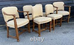 Good Quality Set Of 6 1930s Oak Frame & Upholstered Deco Style Dining Chairs
