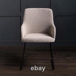 Grand Dining Chair Light Grey Boucle Scandi Upholstered Seat Black Metal Base