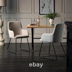 Grand Dining Chair Light Grey Boucle Scandi Upholstered Seat Black Metal Base