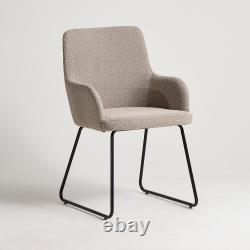 Grand Dining Chair Upholstered Boucle Fabric Colour Variation Black Metal Base