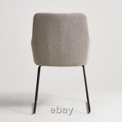 Grand Dining Chair Upholstered Boucle Fabric Colour Variation Black Metal Base