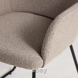 Grand Dining Chair Upholstered Boucle Fabric Colour Variation Black Metal Base