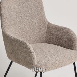 Grand Dining Chair Upholstered Boucle Fabric Colour Variation Black Metal Base