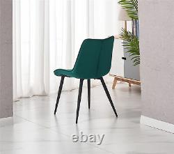 Grey 4 Velvet Upholstered Dining Chairs Retro Diamond Black Metal Legs Kitchen