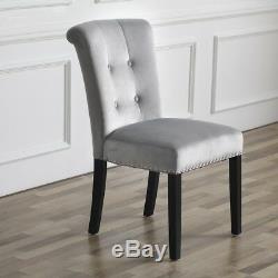 Grey Button Back Velvet Upholstered Dining Chairs Chrome Back Ring Knoc UK