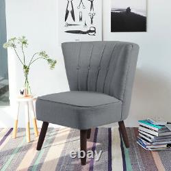 Grey Comfy Upholstered Chair Scroll Back Dining Chairs Linen with Oak Legs