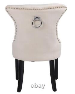 Grey Cream Black Dining Chair, Ring Knocker Velvet Material Studded Wing back