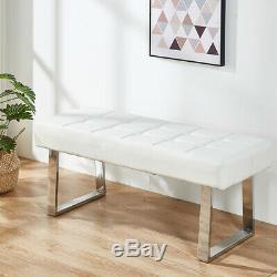 Grey Dining Bench Long Seat Upholstered Deep Bedroom Faux Leather Chair Metal UK